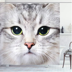 ABAKUHAUS Занавеска для душа с изображением животных, мордочка домашнего котенка, комплект декора для ванной комнаты из ткани с крючками, 175 x 240 