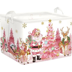 HUUMONSS Santa Claus Christmas Tree Gift Box for Boys Girls Waterproof Clothing Toy Storage Basket for Children's Room Bathroom, Pink, 36 L