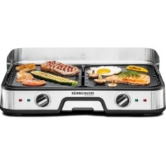 Настольный гриль ROMMELSBACHER BBQ 2025, 2 реверсивные пластины гриля (ребристая и гладкая), регулируются отдельно, керамическое антипригарное покры