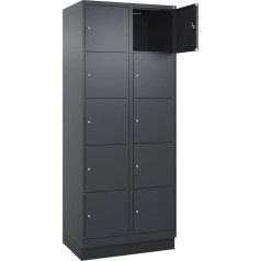 kaiserkraft | 5er-Schließfachschrank Evolo Plus | 2 Abteile | grau | B 800 mm | 10 Fächer | mit Bodensockel | Zylinderschloss