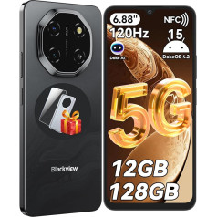 Blackview Shark 6 AI 5G мобильный телефон без контракта, 6,88 дюйма 120 Гц Android 15 смартфон 5G без контракта, 12 ГБ + 128 ГБ / 2 ТБ TF 5000mAh & 18 Вт, 16MP + 8MP Dual 5G SIM Мобильн