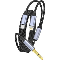 WORLDBOYU USB C Lightning to 3.5 mm Aux Audio Cable, 2 в 1 Type C Lightning to 3.5 mm Car Aux Stereo Headphone Jack Cable with PD Charge, Compatible with iPhone 15 Pro/14/13, Galaxy S24/S23, 1 m