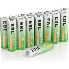 Аккумулятор EBL AA из 16 штук, никель-металлогидридные перезаряжаемые батареи AA HR6 Procyco с высокой производительностью и длительным сроком служ