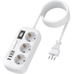 Адаптер Италия розетка, адаптер Италия розетка с 3 гнездами и USB-C (3,4 A), 1,5 м кабель 3-Way Travel Adapter Италия Адаптер для Италии, Чили, Уругвай, Эфиопи