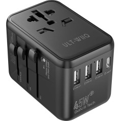 GaN Travel Adapter Worldwide USB C PD 3.0 QC, Fast Charging Travel Plug, 3 USB A и 2C, Universal for DE AT ZA IT ES TR FR UK USA JP CN Thailand India World Travel Adapter (45W)