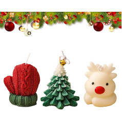 3 Stück Weihnachten duftende Kerzen, Handgemachte Zarte Weihnachtsmann Weihnachtsbäume Rotes Haus Handschuhe Rentier geformt Kerzen Set für Xmas Party Urlaub Neujahr Geschenk Dekoration (A)