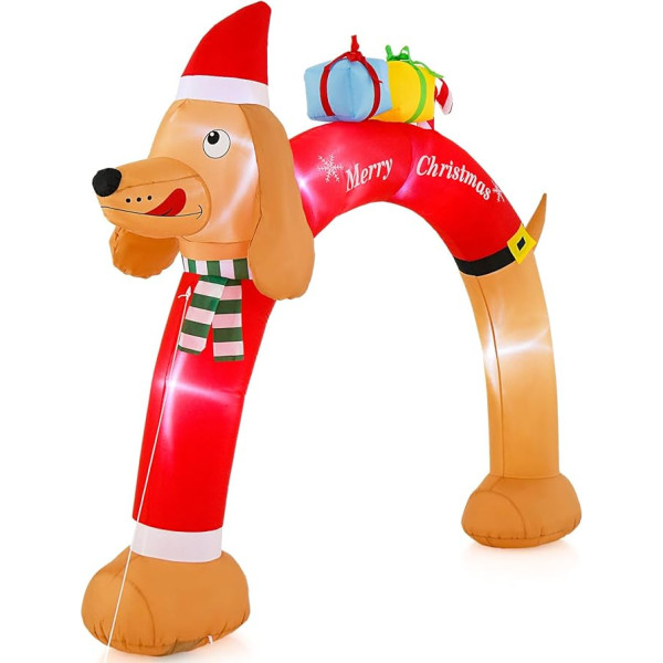 FANTASK 242cm aufblasbarer Dackel-Weihnachtsbogen, aufblasbare Torbogen mit LED & Tragetasche, groß Weihnachtsdeko für Garten, Hof, Terrasse, selbstaufblasend