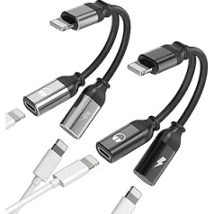 iPhone Dual Lightning Jack Headphone Charger Splitter 2 в 1 (2-Pack) Apple MFi Certified Audio Adapter Charging Cable Headphone AUX Dongle Cable for 14 13 12 11 Pro Max Mini X 7 8Plus Xr Xs iPad