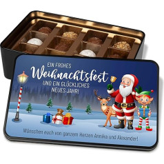 Персонализированная шоколадная банка с поздравлениями с Рождеством и Новым годом - 12 кондитерских шоколадных конфет в металлической банк