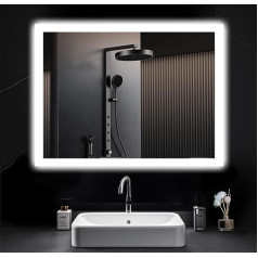 Зеркало для ванной комнаты с подсветкой 80 x 60 см, светодиодное зеркало для ванной комнаты с подсветкой, антитуман, 2 цвета освещения, 3000 K / 6500 