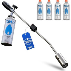 Z.M.C Горелка для сорняков 2,5 кВт + 4 x газовых картриджа 227 г, уничтожитель сорняков с пьезорозжигом и непрерывным контролем пламени, устройств