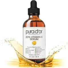 Pura D'Or 20% Vitamin C Serum With Hyaluronic Acid, Ferulic Acid, Vitamin E, Super Anti-Oxidants, Argan Oil & Aloe Vera - Professional Strength (4 Fl. Oz)
