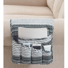 Brilliant Sunshine Multi Grey Stripes Patchwork Couch Armrest 5 Pockets Organiser Non-Slip Lounger Chair Caddy Remote Control Holder Storage for Magazine, Tablet, Phone, iPad, Multicoloured Grey