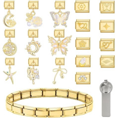 Greenyre 20 шт. итальянский браслет шарм набор, золото, итальянские браслеты с инструментом открытия, 9 мм DIY съемный модуль, итальянский стиль ша