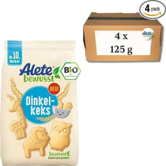 Alete bewusst Organic Spelt Biscuit (4 x 125 г) - Хрустящее печенье из полбы для малышей, без пальмового масла, с 10 месяцев