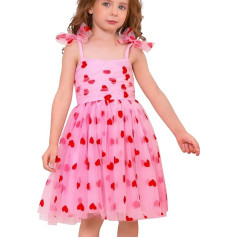 OBEEII Baby Girl Princess Birthday Dress Toddler Spaghetti Straps Tulle Tutu Dress Flower Girl Summer Party Summer Dress Pink Red Hearts 3-4 Years, Pink Red Hearts, 3T - 4T