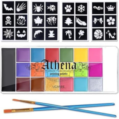 UCANBE Краски для тела 20 цветов с 24 трафаретами и 2 кистями, краска для лица Athena с высокой цветопередачей, краска для лица на Хэллоуин для театр