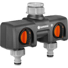 Двухходовой разветвитель Gardena: возможность подключения 2 устройств к крану, подходит для ирригационных компьютеров и часов Gardena, можно регу