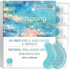 Onespring Патчи под глаза для опухших глаз - 24 пары гелевых подушечек для глаз с ретинолом и коллагеном, уменьшение морщин, опухших глаз, мешков 