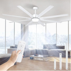 183cm Groß Deckenventilator mit Beleuchtung und Fernbedienung, 8 Aluminium Flügel Industrial Deckenventilator mit Licht, Lampe mit Ventilator Leise