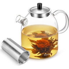 Dorsaer 1500 мл большой стеклянный чайник с насадкой и крышкой - боросиликатный безопасный чайник с ситечком для заваривания листового и травян