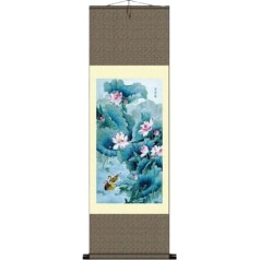 Тканевая картина Penerl - шелковая картина с лотосовым мотивом для украшения дома, свиток с парчовой рамой, универсальная картина для гостино