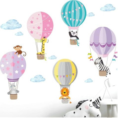Наклейка Зоопарк Животные на воздушном шаре I M - 130 x 75 см (Ш x В) I Наклейка на стену Детская комната Сердца Животные Декор Девочки Девочки Ком