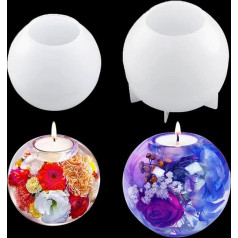FineInno Pack of 2 Candle Holder Silicone Mould Epoxy Resin Ball Tea Light Holder Casting Moulds, Candle Holder Resin Molds, Candle Holder Epoxy Resin Moulds for DIY Decoration (2 Pieces Sphere Mould)