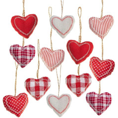 Logbuch-Verlag 12 тканевых висячих сердец с веревкой красно-белые клетчатые 5 см Свадебное Рождество