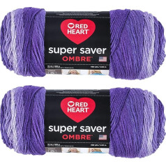 Пряжа Red Heart Super Saver Jumbo Purple Ombre 2 упаковки по 10 унций акрила, 4 Medium (Worsted) - 500 ярдов - Вязание/Кроше