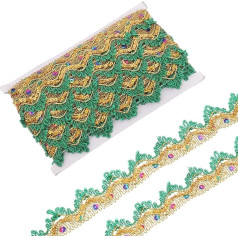 QUARKZMAN 10 Ярдов Бисер Блестки Кружева Отделанные 1,5 дюйма Тряпичная тесьма Отделанные Полосы для Ремесла Украшения Костюм Зеленый Золото
