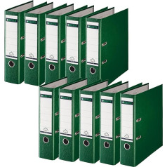 Leitz 10101055 180° Пластиковая папка, A4, упаковка из 10 штук, зеленая, ширина корешка 8 см, полипропиленовая ламинированная обложка