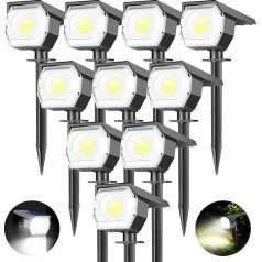 kolpop Солнечные светильники для улицы, 10 штук, 3 режима, IP67 Водонепроницаемый солнечный прожектор для открытого сада, 800 лм, 6500 K, дневной свет, 