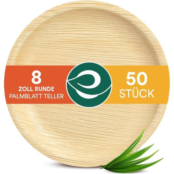 Eco Soul 100% компостируемые круглые тарелки из пальмовых листьев 20 см, посуда из пальмовых листьев премиум-класса, прочные, органические, однор