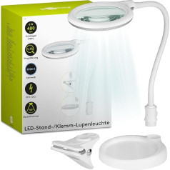 goobay 60359 LED Magnifying Lamp - Magnifying Lamp with Stand - Stand Magnifier Light - 6 W Power Consumption - Colour Temperature 6200 K - Luminous Flux 480 lm, White