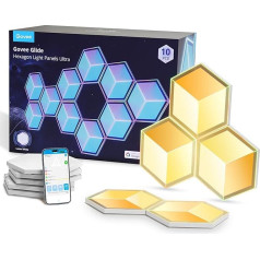 Govee Glide Hexagon Light Panels Ultra, 3D Hexagon LED Panels RGBIC, Wi-Fi Wall Light, 129 LED, Works with Alexa, 60 Scene Modes and Music Sync for Gaming Wall Room Decoration, 10 Panels Lunar White