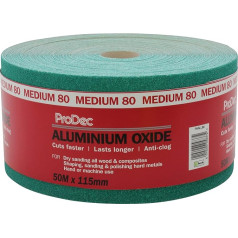 ProDec 80 Grit Medium Fine Aluminium Oxide Sandpaper Roll 50m x 115mm Green