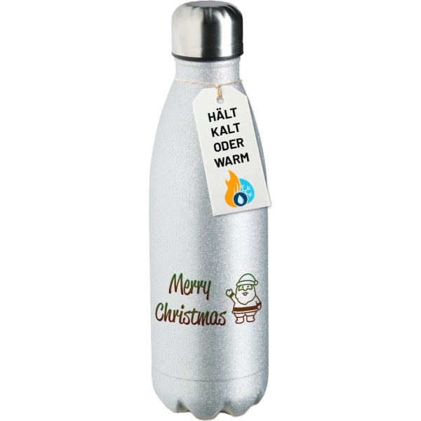 Huuraa Sportflasche Merry Christmas Weihnachtsmann Geschenk 500ml Silver Edelstahl Merry Christmas Überraschung