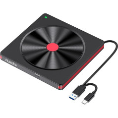 Aumdie Внешний привод DVD CD, USB 3.0 & Type-C Портативный CD DVD +/-RW Burner Оптические приводы CD ROM/DVD Drive Внешний для ПК Ноутбук Настольный MacBook Windows 11/10/8.1/7 Linux/Ma