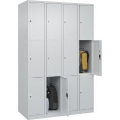 C + P Möbelsysteme C+P | 3er-Schließfachschrank Classic Plus | 4 Abteile | lichtgrau | B 1200 mm | 12 Fächer | mit Bodengleitern