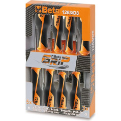 Beta BE 1293-D8 Schraubendrehersatz, Schraubendreherset, Werkzeug Set (8-teiliges Werkzeug Set mit Schraubendrehern, für Kreuz- & Schlitzschrauben, verschiedene Größen), Schwarz/ Orange