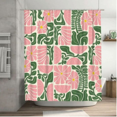 Ohocut Mid Century Modern Abstract Geometric Boho Shower Curtains for Bathroom, Cute Pink Flower Bathroom Shower Curtain, Vintage Bath Curtain, Waterproof Fabric Shower Curtain