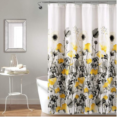 Lush Decor, Zuri Flora Занавес для душа из акварельной цветочной ткани, 72 x 72 дюйма, желтый и серый