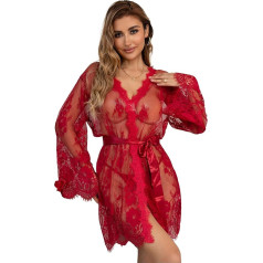 sunshinelady Женщины Комплект Белья Кружева Сексуальное Ночное Белье Сетка Chemise Плюс Размер Ночное Платье Кимоно Халат Обложка Цветочные Babydoll V 