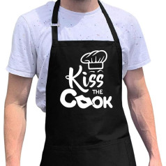 ФартукМужской фартук для барбекю Kiss the Chef Poly/Cotton 4 полезных кармана, регулируемая шея и длинные завязки на талии 1 черный фартук Один размер 