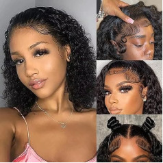 Jerry Curly Brasilianische Perücke, 13 x 4 Spitzenfront, kurzer Bob, Echthaar, Damen, natürliche Perücke, menschliches Haar, für Damen, natürliche Farbe, Bob Lace Wigs, 8 Zoll