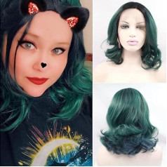 Плечо Длина Кружева Передние Парики Короткие Боб Вьющиеся Волнистые Предварительно Выщипанные Синтетические Термостойкие Натуральные В