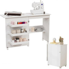 WUDLEP Складной швейный стол многоцелевой ручной рабочей станции и боковой стол, швейный шкаф с 3 отделениями для хранения и полкой, катящаяся