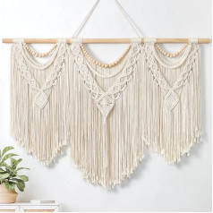 Dremisland Большой Macrame Wall Hanging Tapestry Boho декоративный тканый настенный гобелен бежевый Tassel Beads Bohemian Wall Art Эстетическое настенное полотенце Macrame Wall 
