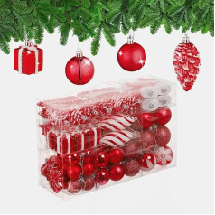 Набор рождественских украшений Relaxdays из 72 штук, глиттерные, матовые и блестящие елочные украшения, сапоги, сердца и шишки, пластик, красный